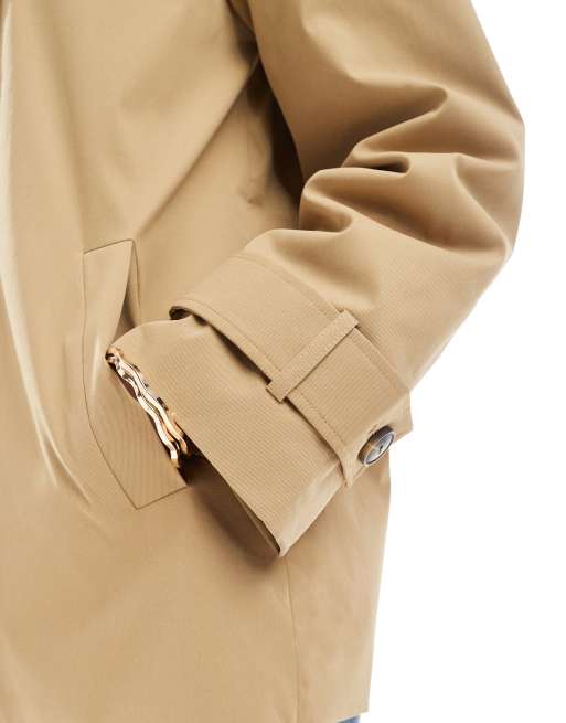 ONLY asymmetric short trench coat in beige | ASOS