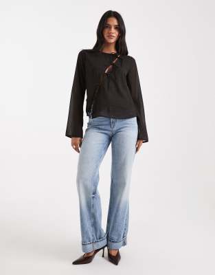 Only Asymmetric Tie Detail Top In Brown