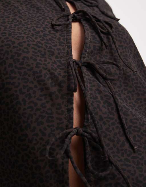 ONLY asymmetric tie detail top in brown leo print, 3 of 4