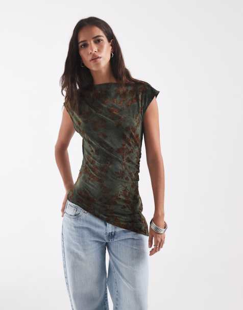 ONLY asymmetric top in dark green floral - view 1