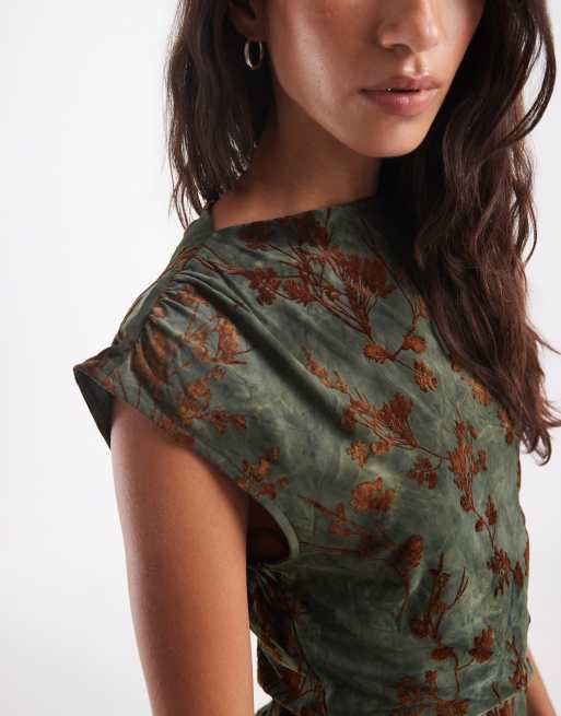 ONLY asymmetric top in dark green floral, 3 of 4