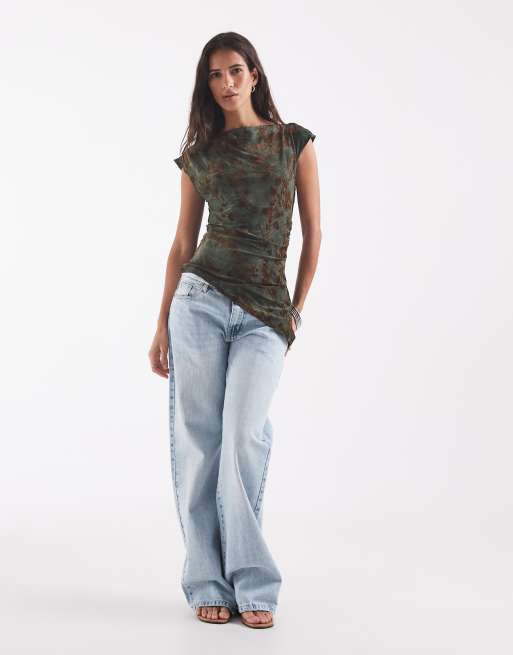 ONLY asymmetric top in dark green florals, 2 of 4