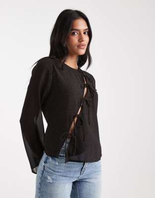 ONLY - Asymmetrisches Oberteil in Braun mit Leopardenmuster und Bindedetail-Brown