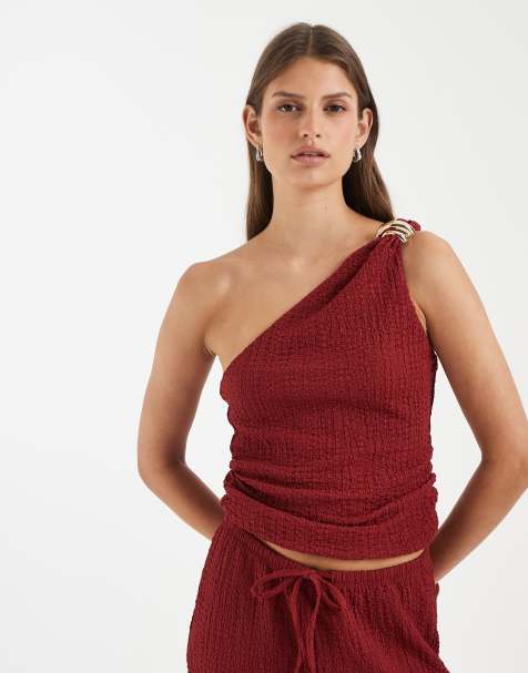 ONLY – Asymmetrisches Oberteil in Dunkelrot mit Knitterstruktur, Kombiteil - view 1