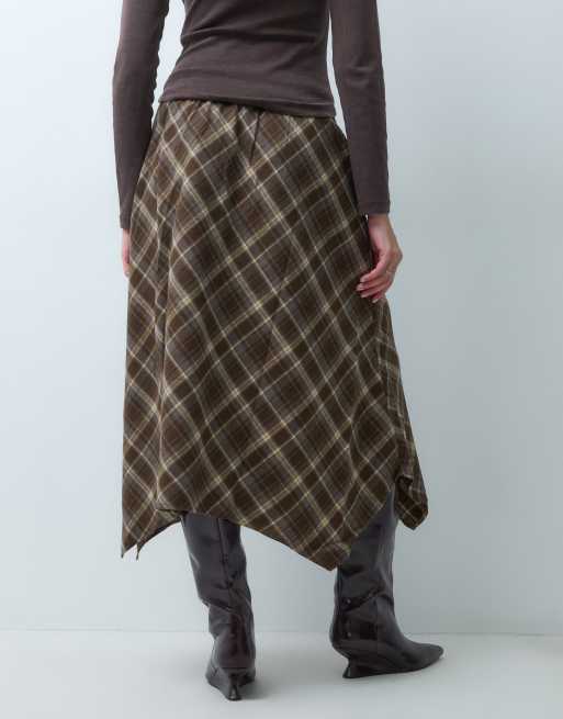 ONLY asymmetrisk midaxi-kjol i brunrutig modell, 5 av 5