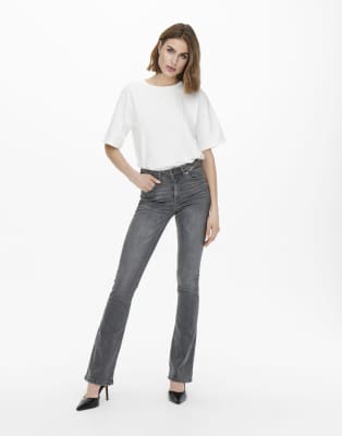 ONLY - Ausgestellte Jeans aus grauem Denim