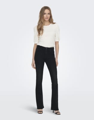 ONLY - Ausgestellte Jeans in verwaschenem Schwarz