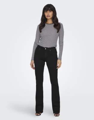 ONLY - Ausgestellte Jeans in verwaschenem Schwarz