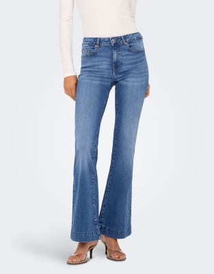 Ausgestellte Retro-Jeans aus Denim in Mittelblau Blau M L34
