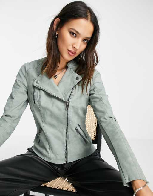 personeelszaken inhoud Microcomputer Only ava faux leather biker jacket in chinois green | ASOS