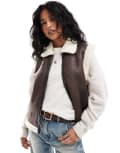 [ONLY] ONLY aviator shearling vest in brown 16 BROWN