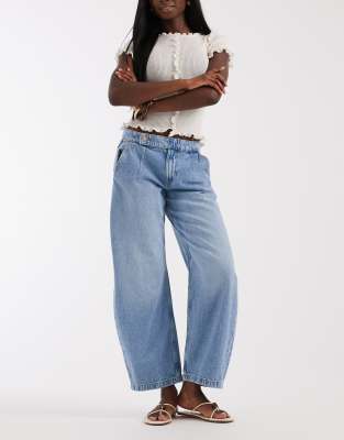 Only Avona Mid Rise Barrel Leg Jeans In Blue