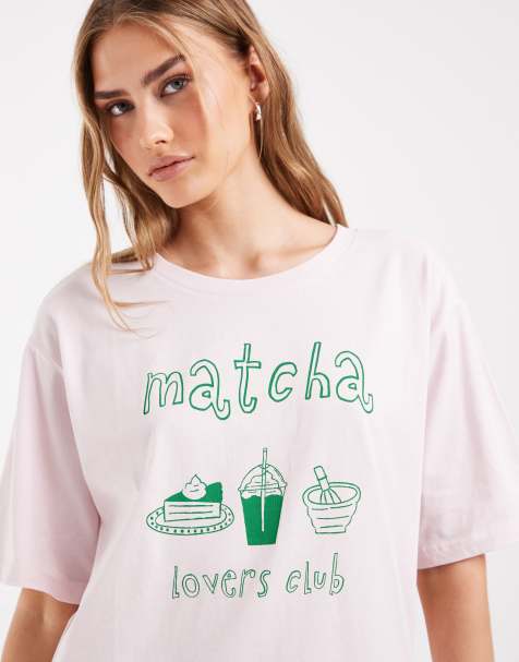 ONLY - Babylyserød oversized T-shirt med 'Matcha'-print - view 1