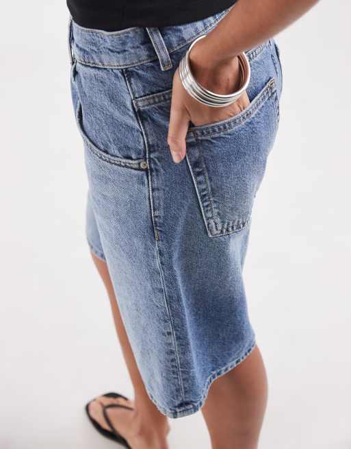ONLY baggy denim bermuda shorts in mid blue, 2 of 5