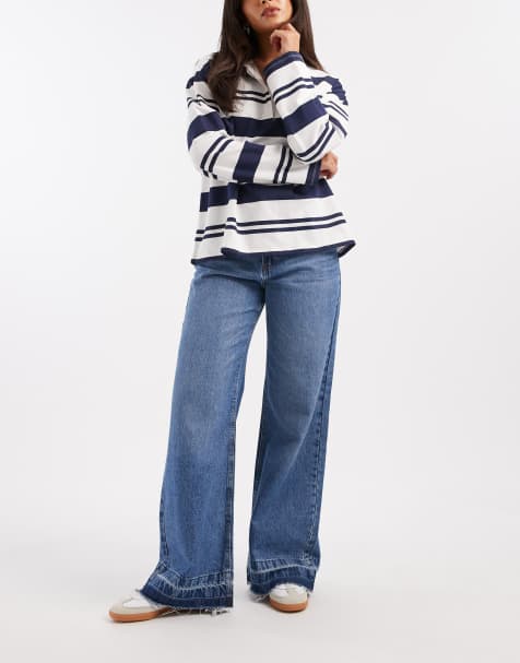 ONLY Bailey high waist raw hem jeans in light blue denim - view 1
