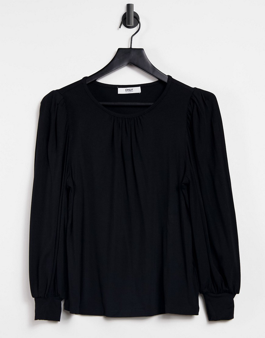 Only balloon sleeve jersey top in black