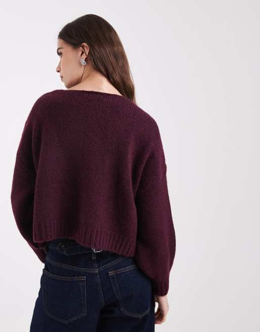 ONLY balloon sleeve knitted jumper in burgundy, 4 of 4