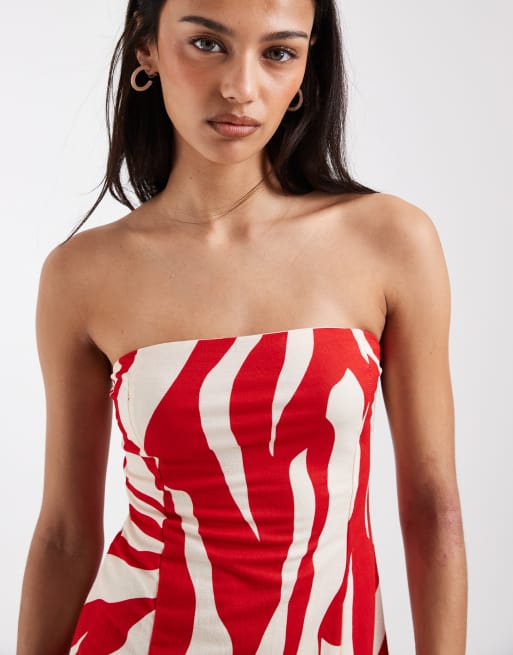 ONLY bandeau mini dress in red floral, 3 of 4