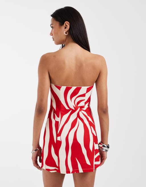 ONLY bandeau mini dress in red floral, 4 of 4