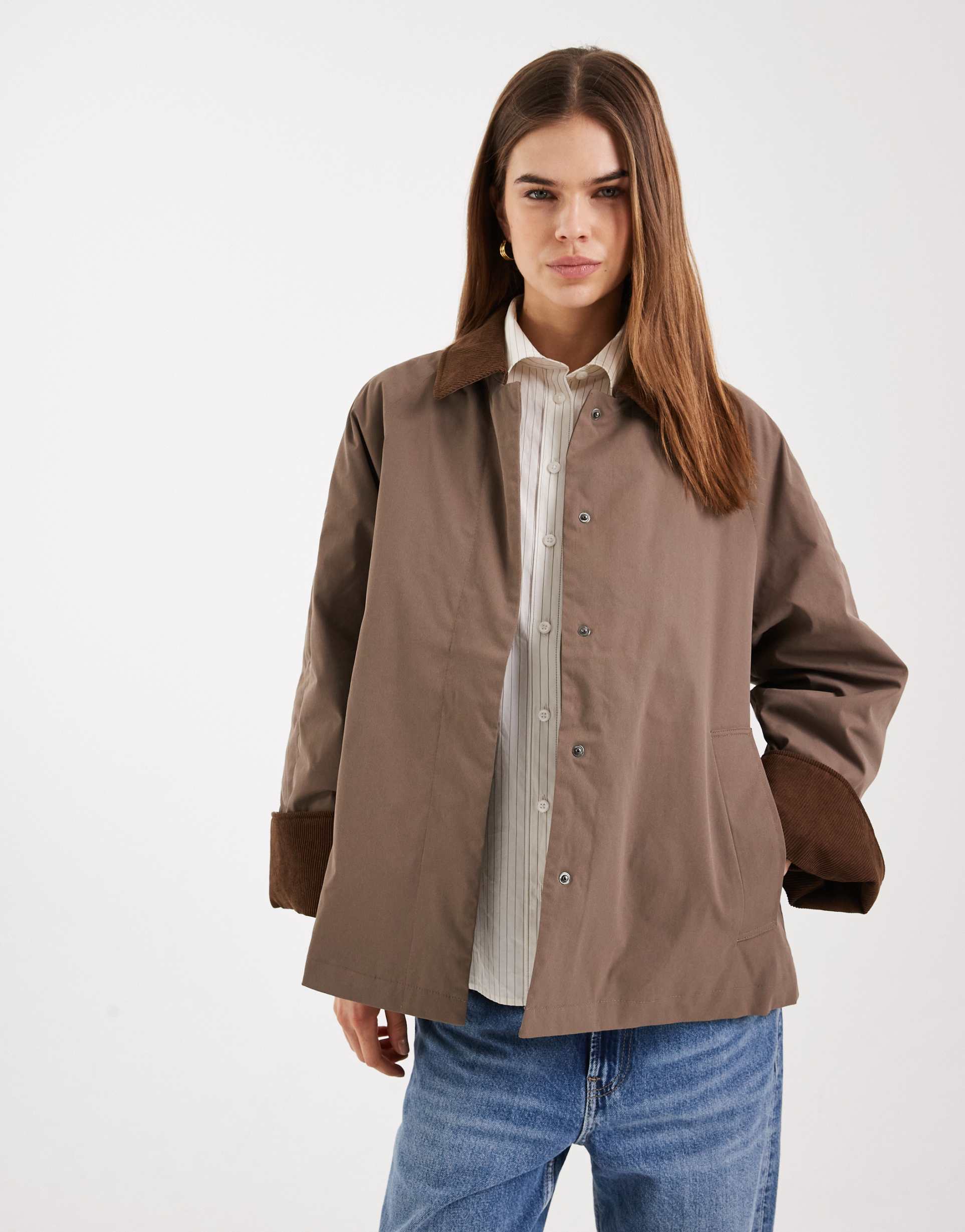 only barn jacket with cord collar in brown