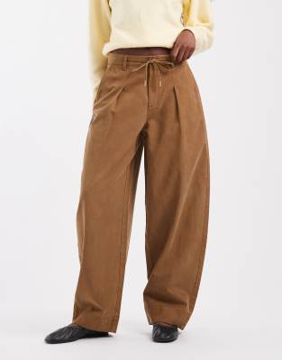 Only Barrel Pants With Tie Waist In Brown