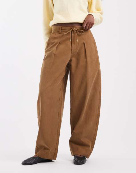 ONLY barrel pants with tie waist in brown - view 1