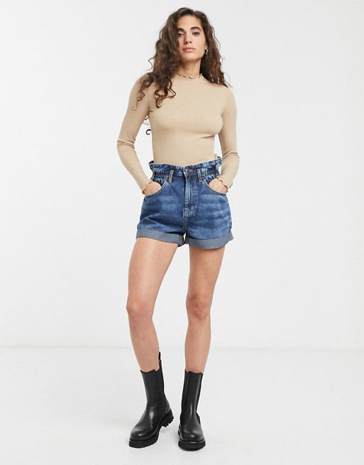 Only Basso high waisted denim shorts