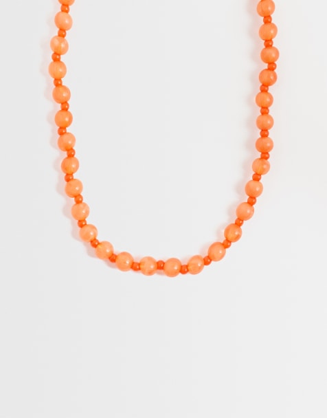 ONLY beaded necklace in orange - view 1
