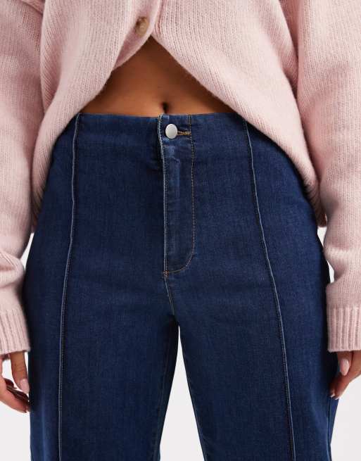 ONLY Becky high waist front seam jeans in dark blue denim, 4 of 5