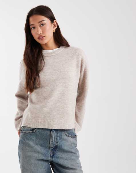 ONLY – Beige, boxig tröja med rund halsringning - view 1