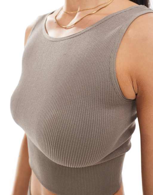 Only – Beige crop top i seamless, del av set , 2 av 4