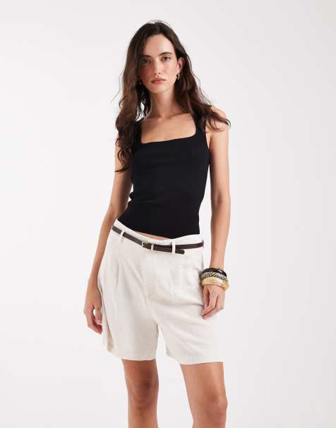 ONLY – Beige, figursydda shorts i linnemix - view 1