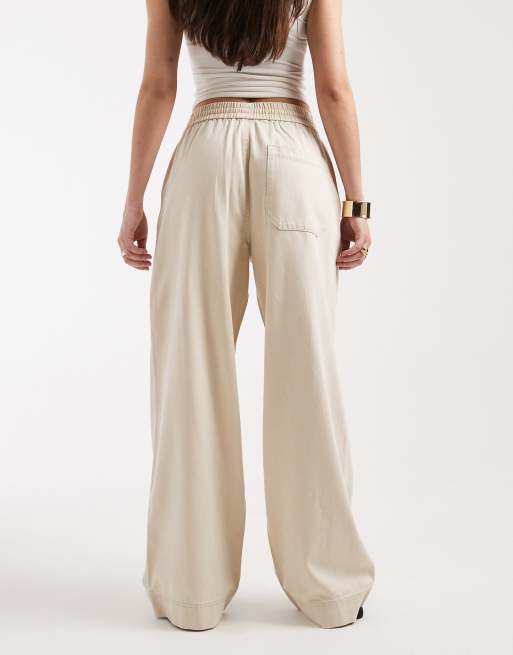 ONLY - Beige højtaljede pull on-bukser, 4 af 5