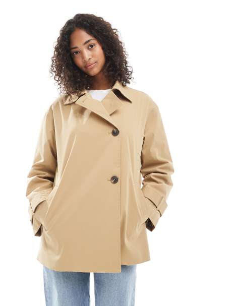 ONLY – Beige, kort, asymmetrisk trenchcoat - view 1