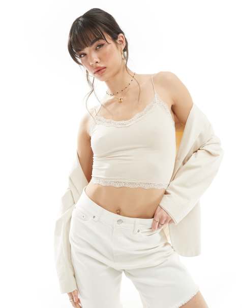 ONLY – Beige linne i seamless design med spetsdetaljer - view 1