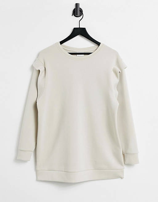 Only - Beige longline sweatshirt-overdel med skulderdetalje