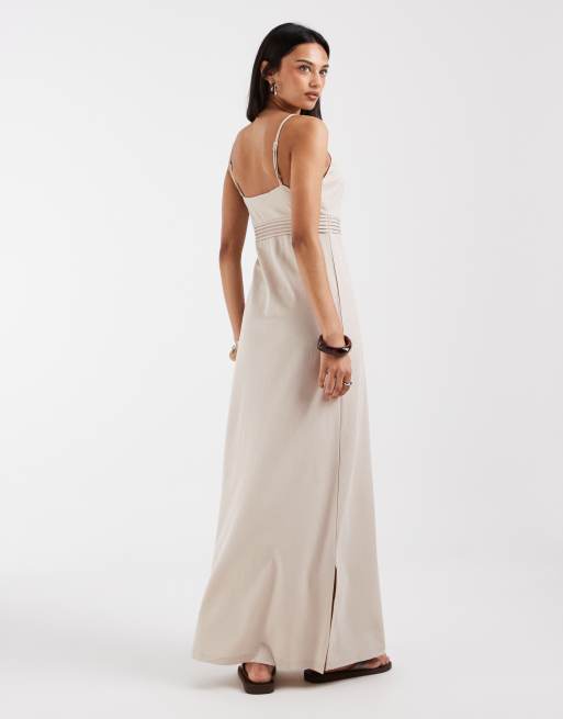 ONLY - Beige maxikjole med camistropper og detalje over brystet, 4 af 4