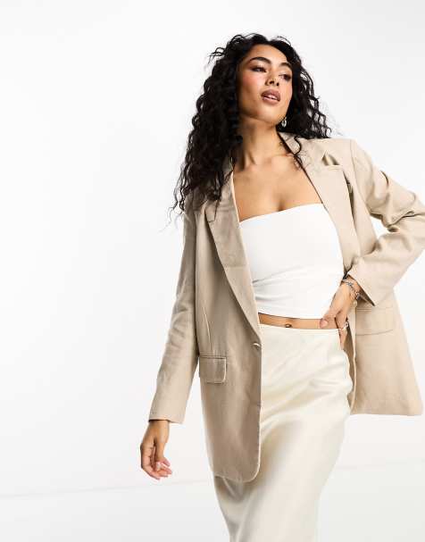 Only - Beige oversized blazer i hør - view 1