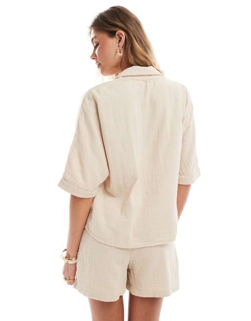 Only – Beige skjorta i tunt vävt tyg med button down-krage, del av set , 4 av 4