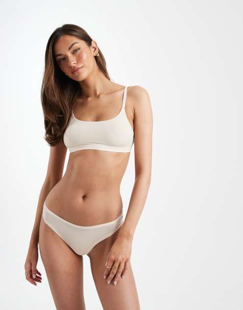 ONLY - Beige sæt med bralette og G-streng med ferskentekstur - view 1