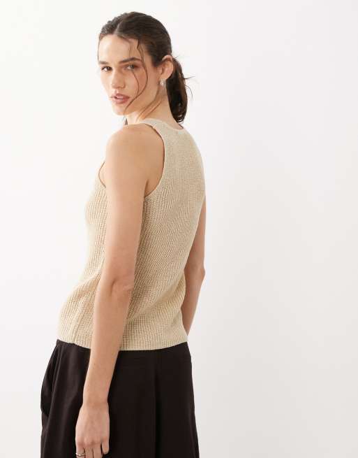 Only – Beige, stickad kostymväst, 3 av 4