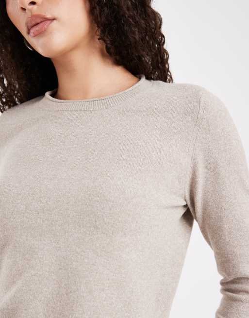 ONLY – Beige, stickad topp med rund halsringning, 3 av 4
