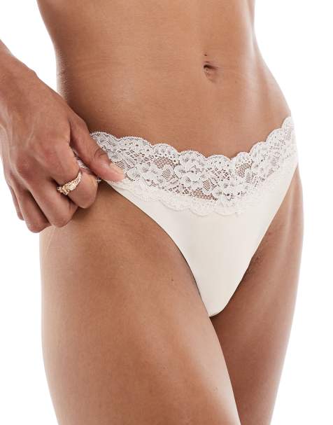 ONLY – Beige stringtrosor med spetskant - view 1