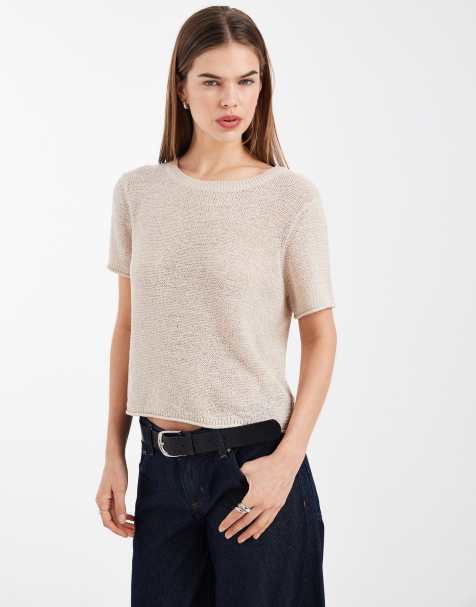 ONLY - Beige T-shirt i let hulstrik - view 1