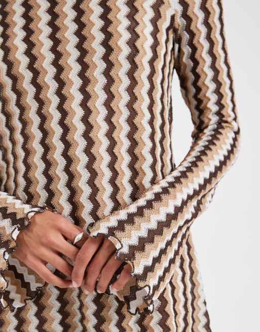 ONLY – Beige, virkad miniklänning med ränder ton-i-ton, 3 av 4
