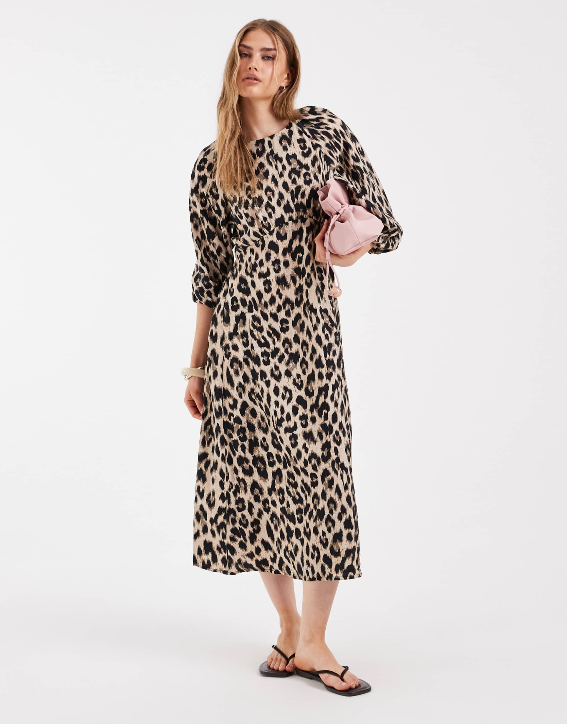 only belt detail maxi dress in animal print