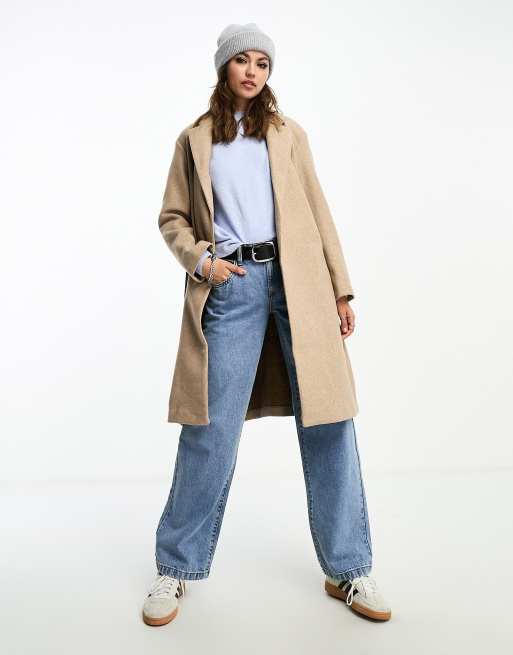 ONLY belted coat in beige ASOS