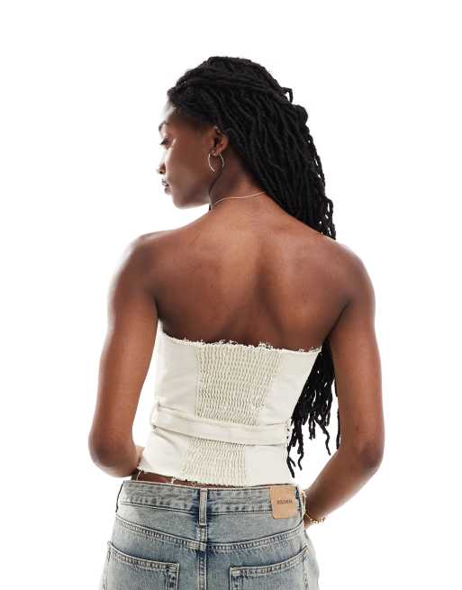 Only belted corset denim top in ecru | ASOS