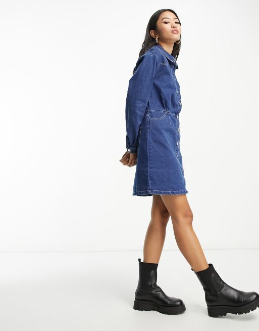 Only belted denim dress in blue