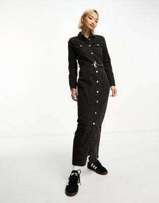 Only belted denim maxi dress in black - ASOS Price Checker